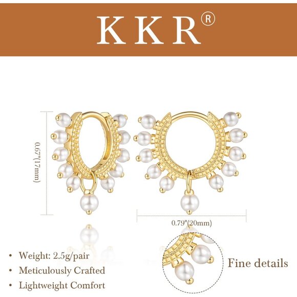 Pearl Hoop Earrings Gold 14K Women's Romantic Wedding Elegant Gift - Picture 2 of 7